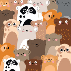 Vintage cute cartoon bears  pattern, pastel and romantic color, happiness smile and charming, background illustration vector, hand draw comic book doodle style, card invitation