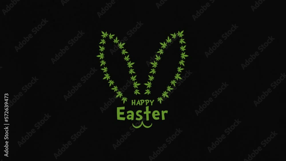 Wall mural Happy Easter with bunny and cannabis leaves animation