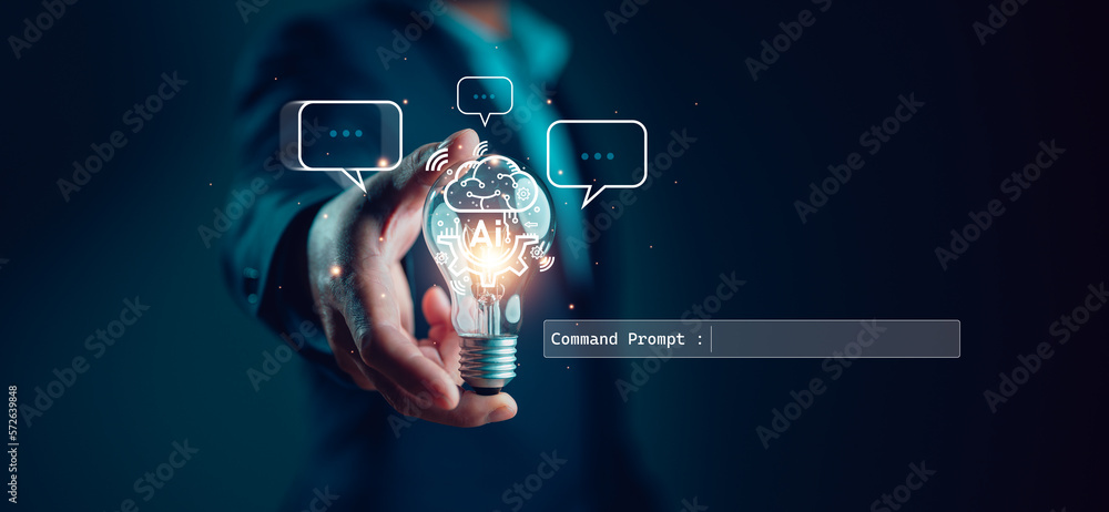 Poster ai technology, artificial intelligence. man using technology smart robot ai, artificial intelligence