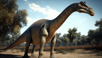 The Brachiosaurus dinosaur that lives in the jungle has adapted to its environment, generative ai