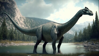 The  Brachiosaurus dinosaur that lives in the jungle has adapted to its environment, generative ai