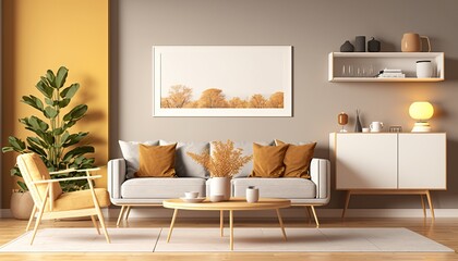 Modern room interior background, room mock up in modern style, empty wall mockup, generative, AI