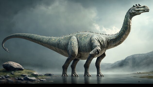 The Barosaurus dinosaur that lives in the nature has adapted to its environment, generative ai