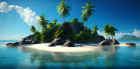 Fototapeta na wymiar Beautiful landscape of tropical beach with turquoise water. Ai generative