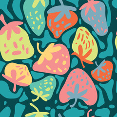 Strawberry cute semless pattern. Vector hand drawn background with bright berry for children textile.