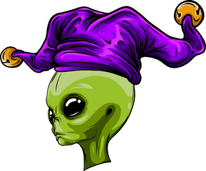 alien clown face vector icon, Halloween funster character.