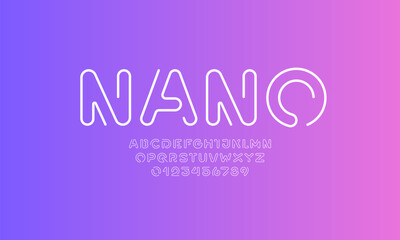 Digital style alphabet, font from thin rounded line, minimal style letters and numbers, part three, vector illustration 10EPS