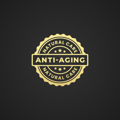 Anti Aging Seal Vector or Anti Aging Label Vector Isolated on Black Background. For facial care products. Anti aging label for facial skin health products. Natural anti aging seal with the best design