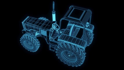 3d rendering illustration Agriculture and Farming car truck.hologram futuristic show technology security for premium product business finance. Harvester trucks, tractors, farmers and village farm