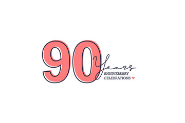 90 years anniversary. Anniversary template design concept with peach color and black line, design for event, invitation card, greeting card, banner, poster, flyer, book cover and print. Vector Eps10