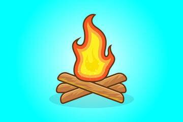 Illustration of a bonfire cartoon vector cyan background