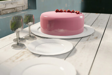 CG-Art mit virtuellem Kuchen auf einem Tisch