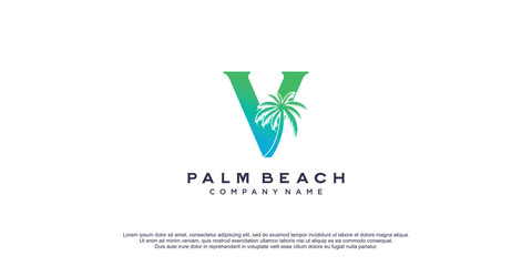 Palm logo with monogram letter V concept for vacation icon business