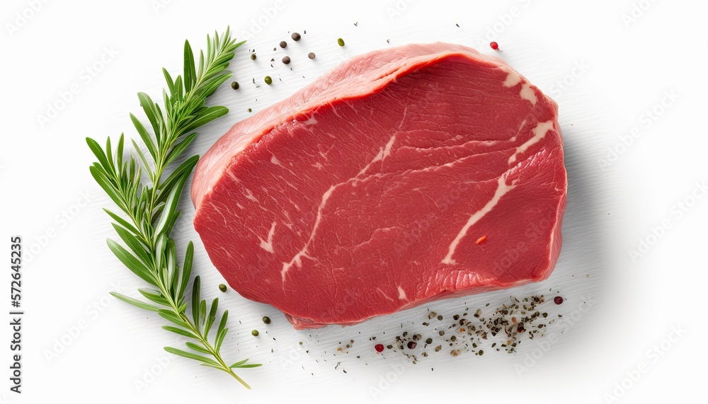 Wall mural fresh raw beef steak, top view, isolated on white generative ai