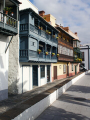 Fototapeta na wymiar Typical balconies on the Avenida Maritima. Santa Cruz de La Palma