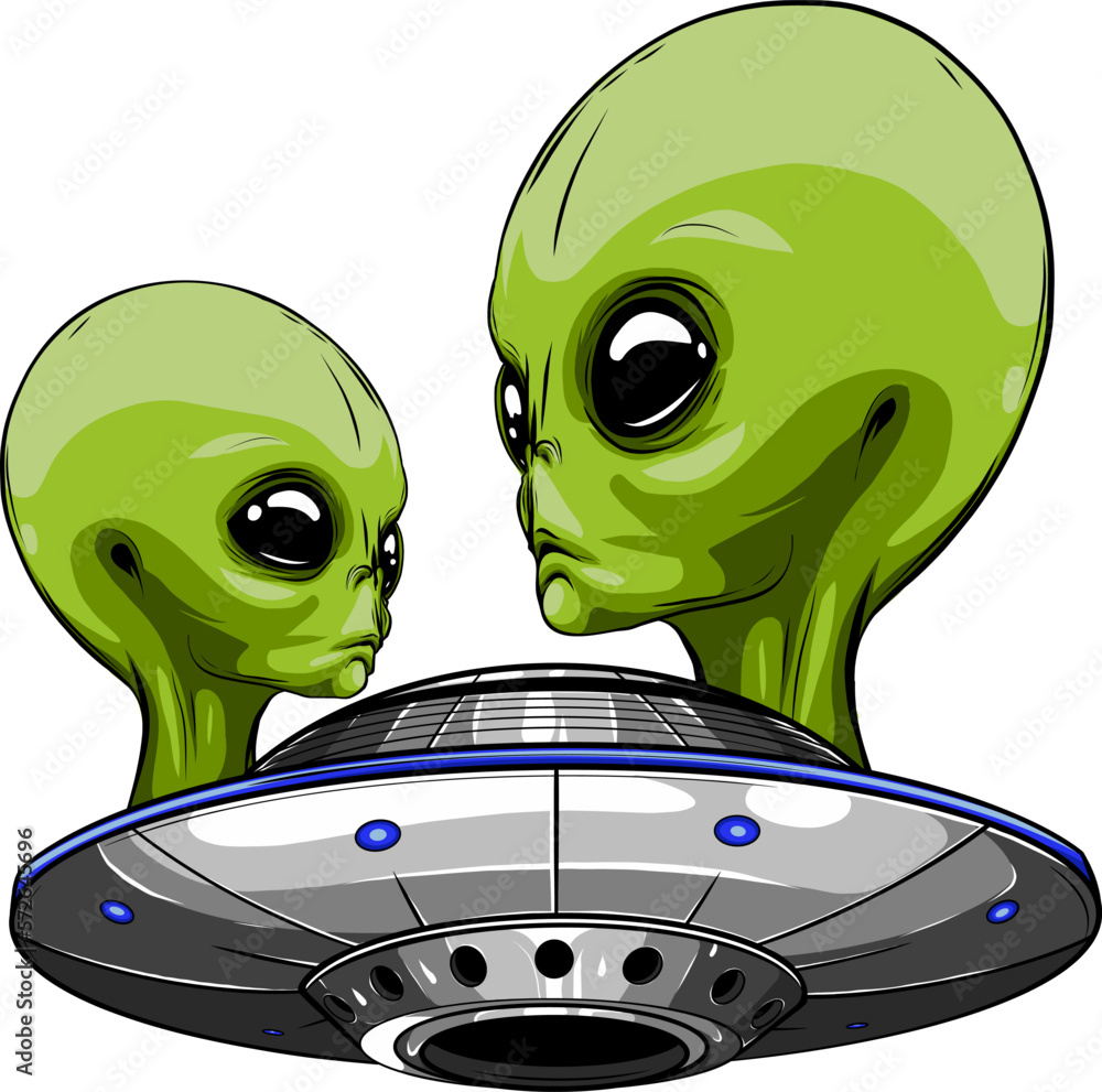 Sticker Cute Alien UFO Cartoon Vector Icon Illustration.