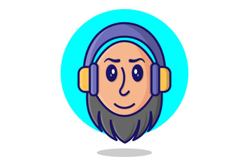 Illustration of a boy listening to music with headphone vector design cartoon character, technology white background.