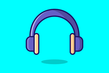 Illustration of a modern headphone vector cartoon icon cyan background
