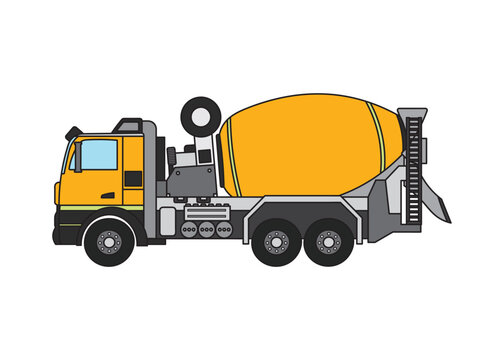 Vector illustration Hand drawn color children construction cement mixer truck clipart