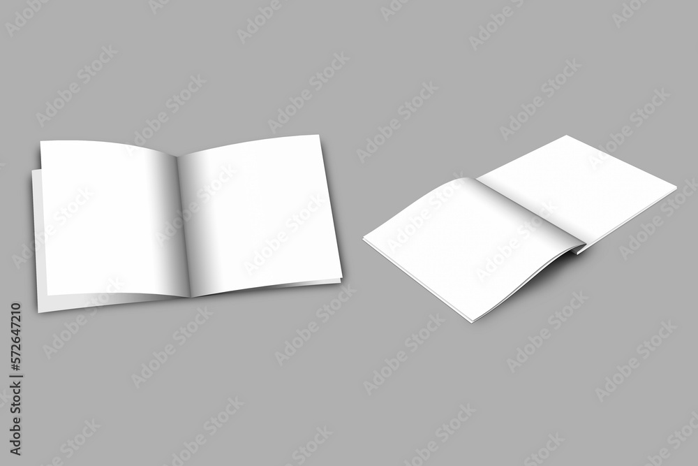 Poster open blank square catalog mockup isolated on a grey background. 3d rendering.