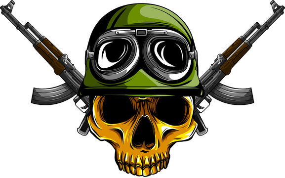Vector illustration of skull in helmet soldier with army