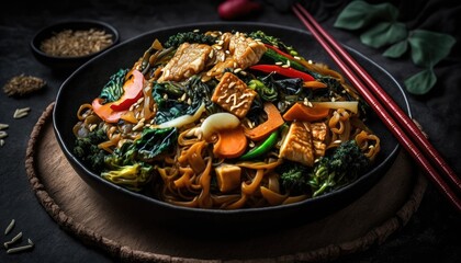 stir-fried yakisoba noodles with vegetable in vegan style generative ai