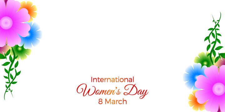 background with the theme of international women's day, a background with white empty space, ornament with colorful flowers.
