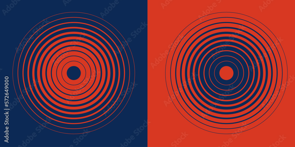 Poster abstract concentric, hypnotic circle elements isolated on a background. color halftone ring pattern.