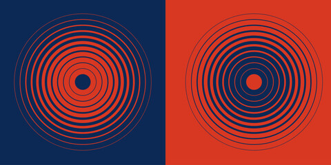 Abstract concentric, hypnotic circle elements isolated on a background. Color halftone ring pattern. Circular line pattern concept for a sound wave, radio, sonar Geometric centric vector illustration