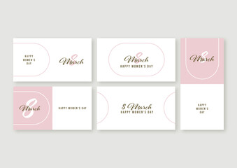 International Women's Day. A set of greeting cards with beautiful women.