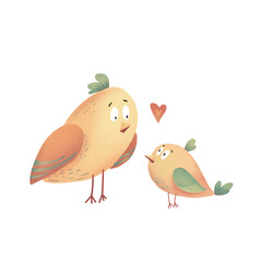 Fototapeta premium Celebration of Mother day design. Two birds. Greeting card of love, motherhood concept.