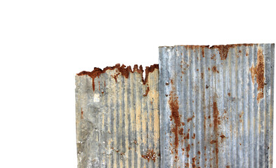 The old zinc for the wall is rusty and dirty isolated on white background.