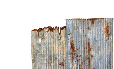 The old zinc for the wall is rusty and dirty isolated on white background.