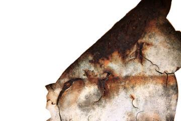 The old zinc for the wall is rusty and dirty isolated on white background.