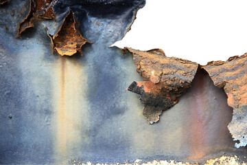 The old zinc for the wall is rusty and dirty isolated on white background.