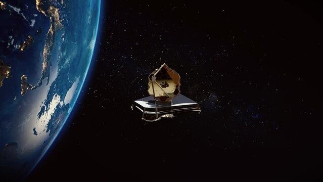 The James Webb Space Telescope orbiting in space, 3d artist rendering.	
