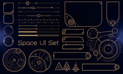 Set of Tribal User Interface Elements. Space ethnic HUD. Good for game UI. Vector Illustration EPS10 - obrazy, fototapety, plakaty