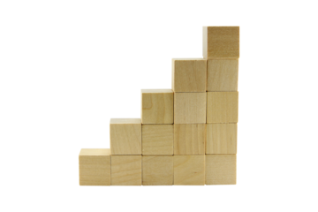 wooden toys, square wooden blocks isolated on white background.