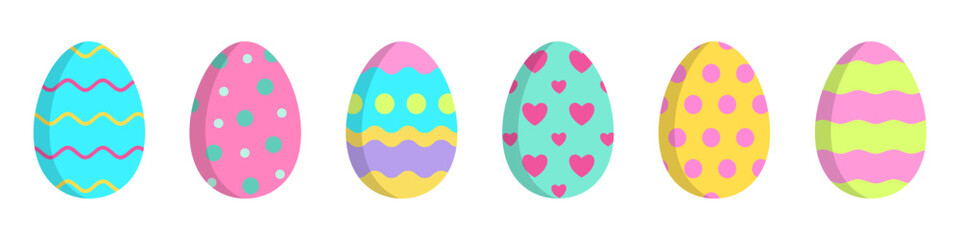 Easter Eggs. Set of vector illustrations in watercolor style. Colored Easter eggs.