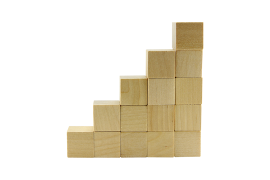 wooden toys, square wooden blocks isolated on white background.