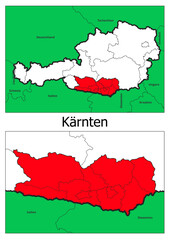 Österreich Landkarte mit dem Bundesland Kärnten  detaillierte Karte