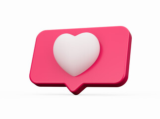 Message icon with a white heart 3d illustration