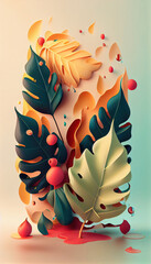The illustration background 3D of a beautiful abstract leaves. Generative AI.