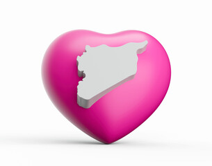 3d Pink Heart With 3d White Map Of Syria Isolated On White Background, 3d Illustration