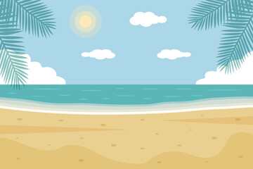 Fototapeta na wymiar Tropical beach background. Paradise nature vacation, ocean or sea seashore. Seascape banner.