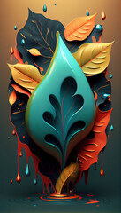 Beautiful illustration 3D of a simple liquid with leaves. Generative AI.