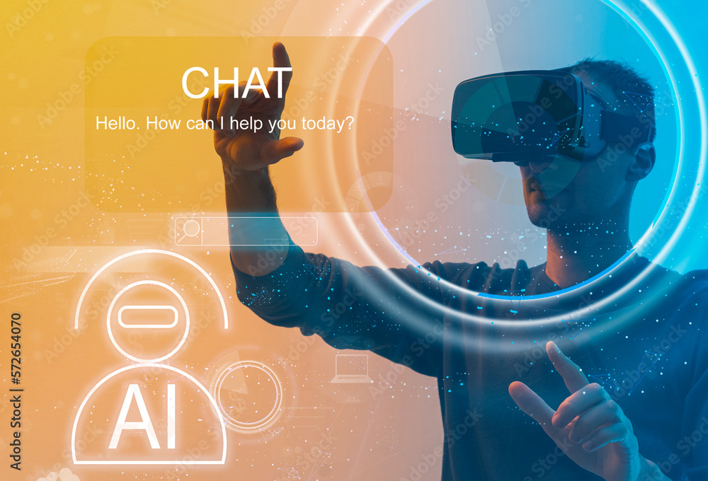 Poster artificial intelligence (ai) in the futuristic business and coding software development on interface