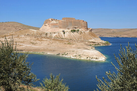 Necm Castle is located on the bank of the Euphrates River. The castle was built in the 100th year before Christ. The castle was repaired in later periods. Manbij, Syria.