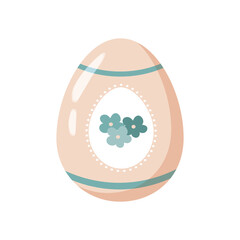 Easter egg on a background of bright flowers and leaves, isolated on a white background. This Easter egg is decorated with hearts. Hand-drawn. Vector illustration.