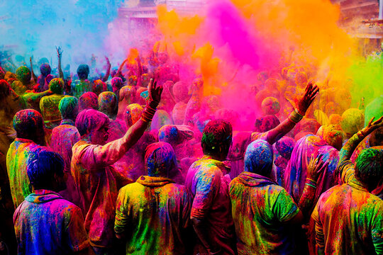 indian people celebrate holi festival., Generative AI Art Illustration